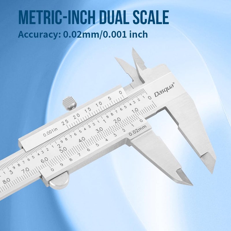 Dasqua Left-Handed 0-6"/0-150mm Monoblock Vernier Caliper Stainless Steel, Dual Unit (in/mm), High Precision with Fine Adjustment, Accuracy ±0.0015"/0.03mm, Graduation: 0.001"/0.02mm - Image 4
